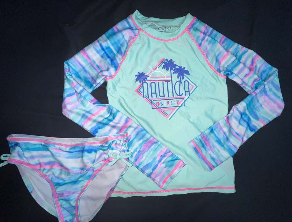 Nautica Rashguard Set Watercolor Print Girl 12/14 EUC